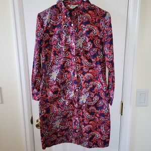 Vintage Shirt Dress Red Paisley Size 10 Long Sleeve Unbranded